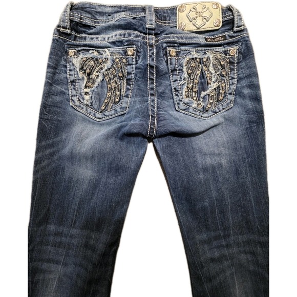Girls Miss Me Bootcut Jeans Size 14 Medium Wash Thick Stitch Embellished 24x28.5 - Picture 6 of 11